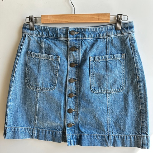 Ann Taylor‎ LOFT Denim Mini Skirt Button Front Pockets Casual Size 4 (27) NWOT - Picture 4 of 10